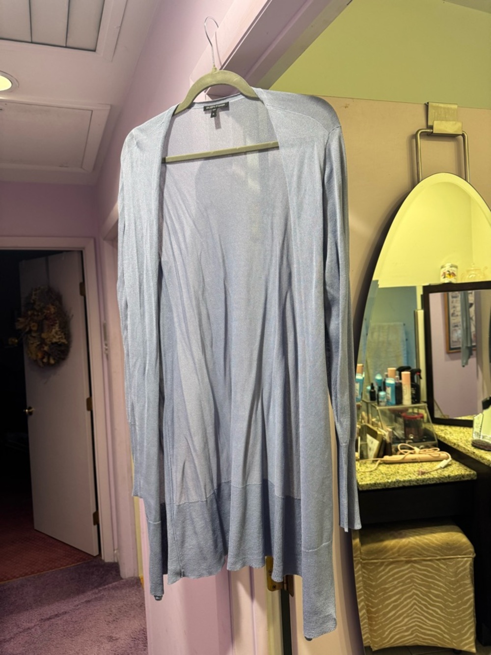 Eileen Fisher Size XL Light Blue Open-Front Long Cardigan